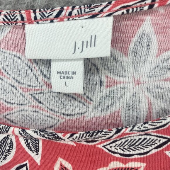J Jill Top Womens Large Pink Leaf Floral 3/4 Sleeve Tunic Stretch Knit Pullover - Picture 5 of 10